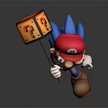 Game Character With Red Hat M Logo Blue Spiky Hair Holding Cube With Lightning Symbol
