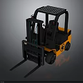 Orange And Black Industrial Forklift With Cab And Sturdy Forks Design