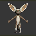 3D Anthropomorphic Creature Character With Large Ears Green Eyes Open Arms Brown White Standing Pose