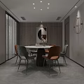 Modern Living and Dining Room Interior With Decorative Painting Geometric Tiles Dining Table and Sofa