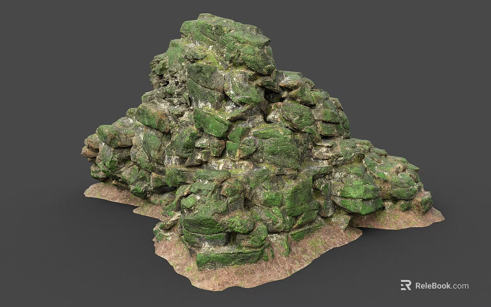 Green Mossy Wood Stone Stacked Rock Formation for Natural Garden Decor 3d model 