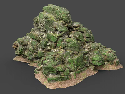Green Mossy Wood Stone Stacked Rock Formation for Natural Garden Decor 3d model