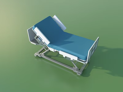 Medical Bed With Blue Mattress White Frame And Adjustable Sections For Hospital Use 3d model