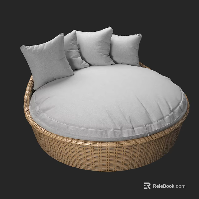 Round Wicker Sectional Sofa With Comfortable Gray Cushions For Modern Interior 3d model 