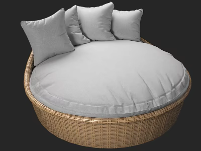 Round Wicker Sectional Sofa With Comfortable Gray Cushions For Modern Interior 3d model