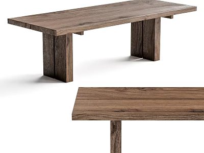 Modern Walnut Wood Dining Table With Natural Grain And Sturdy Legs Design 3d model