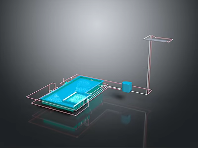 Modern Pool Structure With Blue Water Metal Frame And Container Design Elements 3d model