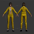 3D Female Character In Yellow Tracksuit With White Stripes Front And Back View Design