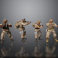 Toy Military Action Figures In Camouflage Uniforms With Various Weapon Poses