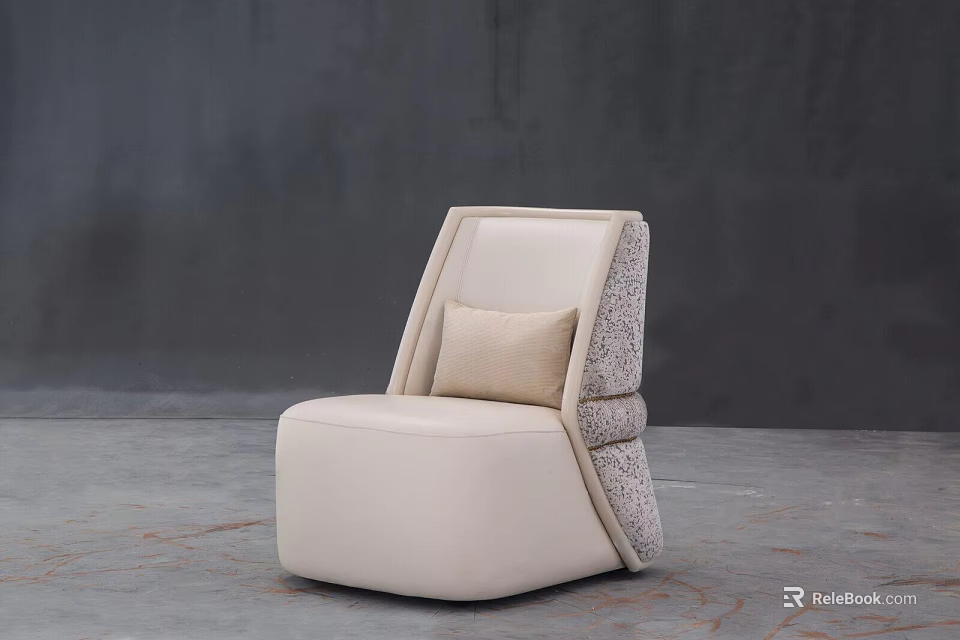 Modern Cream Leather Single Sofa With Beige Cushion And Textured Armrest 3d model 