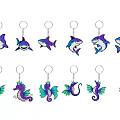 Cute Shark And Seahorse Shaped Keychains With Colorful Designs For Gifts