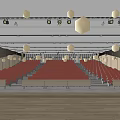 Modern Conference Room Interior Design With Large Screen Red Seats And Wooden Walls