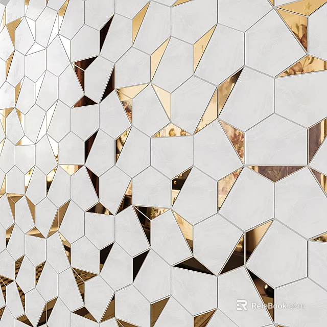 Modern Wall Design With White And Gold Hexagonal Tiles Pattern 3d model 