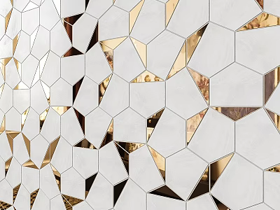 Modern Wall Design With White And Gold Hexagonal Tiles Pattern 3d model
