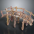 Rustic Handcrafted Twig Bridge Structure With Wooden Planks And Natural Branches