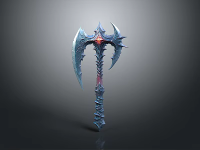 Fantasy Axe Weapon With Blue Red Design Sharp Edges Ornate Handle And Glowing Center 3d model