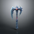 Fantasy Axe Weapon With Blue Red Design Sharp Edges Ornate Handle And Glowing Center