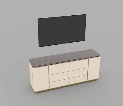 Modern TV Stand with Wall Mounted TV Dark Wood Top Light Cabinet Drawers and Cabinets 3d model