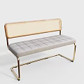 Modern Multi Person Sofa With Rattan Backrest Gray Padded Seat And Golden Metal Frame