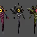 Three Colorful Fantasy Creatures With Spiked Design And Glowing Eyes Artistic Variants