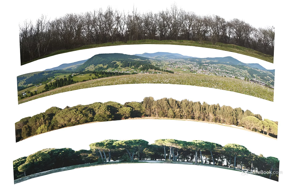 Natural Scenic Background Wall Design With Trees Hills And Open Fields View 3d model 