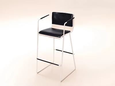 Modern Leisure Chair With Black Leather Seat Armrests And Silver Metal Frame 3d model