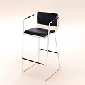 Modern Leisure Chair With Black Leather Seat Armrests And Silver Metal Frame