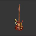 Vibrant Red Yellow Guitar Musical Instrument With Decorative Painting Tools And Art Supplies Design