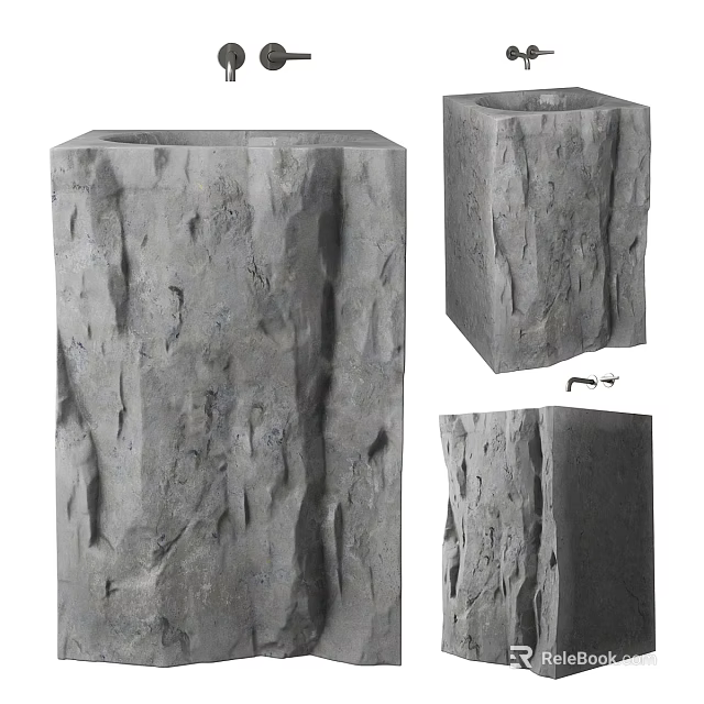 Contemporary Natural Stone Bathroom Sink With Rough Texture And Column Shape 3d model 