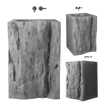 Contemporary Natural Stone Bathroom Sink With Rough Texture And Column Shape 3d model