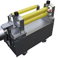Industrial Roller Press Equipment With Yellow Rollers And Motorized Black Base Frame 3d model