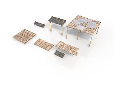 Traditional Grass Hut Building Models With Thatched Roofs And Wooden Frames 3d model
