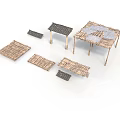 Traditional Grass Hut Building Models With Thatched Roofs And Wooden Frames