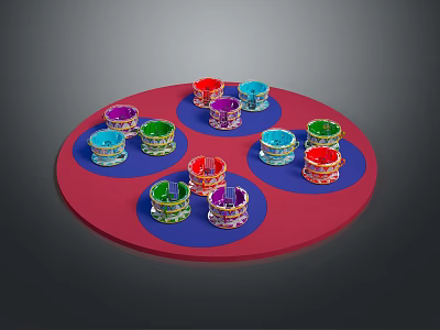 Multiple Colorful Animal Figurines Arranged On Red Blue Circular Base 3d model