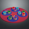 Multiple Colorful Animal Figurines Arranged On Red Blue Circular Base