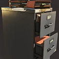 Gray Metal Filing Cabinet With Multiple Drawers Books On Top And Side Card