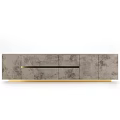Modern Gray TV Cabinet With Gold Trim And Textured Surface Design