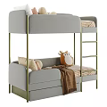 Stylish Soft Upholstered Children Bunk Bed With Golden Metal Frame Ladder And Bottom Storage Drawers
