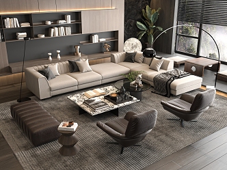 Italian Minotti Sofa Coffee Table Combination Multi-person Corner Sofa Coffee Table Leisure Chair 3d model