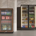 Modern Glass Door Refrigerators with Various Beverages Neatly Arranged in Different Layers