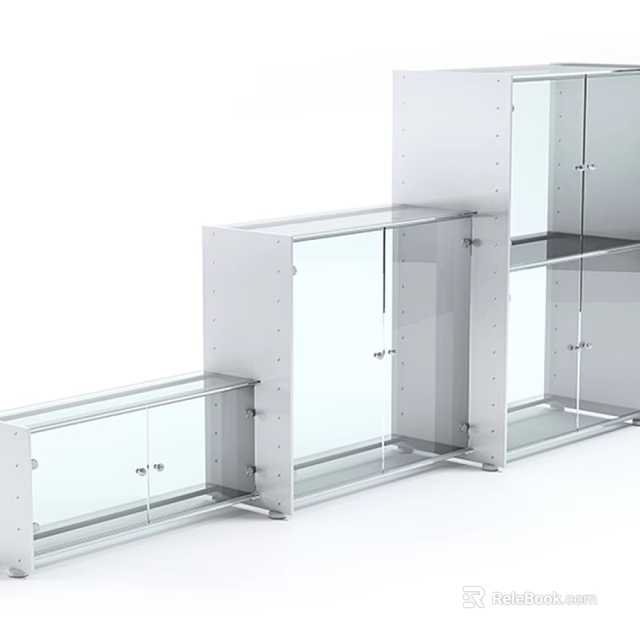 Sleek Modern Shelving Unit With Metal Frame Glass Doors And Open Storage Layers 3d model 