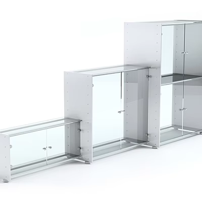 Sleek Modern Shelving Unit With Metal Frame Glass Doors And Open Storage Layers 3d model