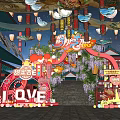 Tang Style Photo Check-in Spot With Lanterns Ancient Architecture And Traditional Costumes Vibrant Lighting Decorations