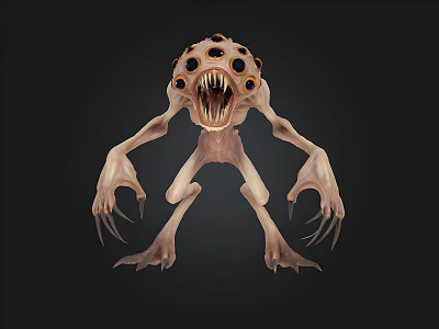 Scary Fantasy Monster With Many Eyes Sharp Teeth And Long Claws 3d model
