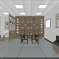 Traditional Chinese Medicine Clinic Interior With Wooden Furniture Decorative Paintings And Medicine Cabinets