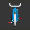 Blue Children's Bicycle With Yellow Rims White Seat Red Bell And Reflection
