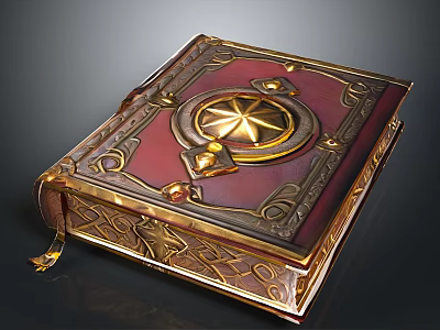 Ornate Magical Book With Red And Gold Cover Central Star Badge And Intricate Patterns 3d model