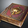 Ornate Magical Book With Red And Gold Cover Central Star Badge And Intricate Patterns