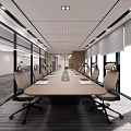 Modern Conference Room Interior Design With Long Wooden Table Ergonomic Chairs And Large Windows