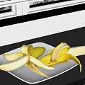 Peeled Bananas on White Plate with Wooden Countertop and Window Background